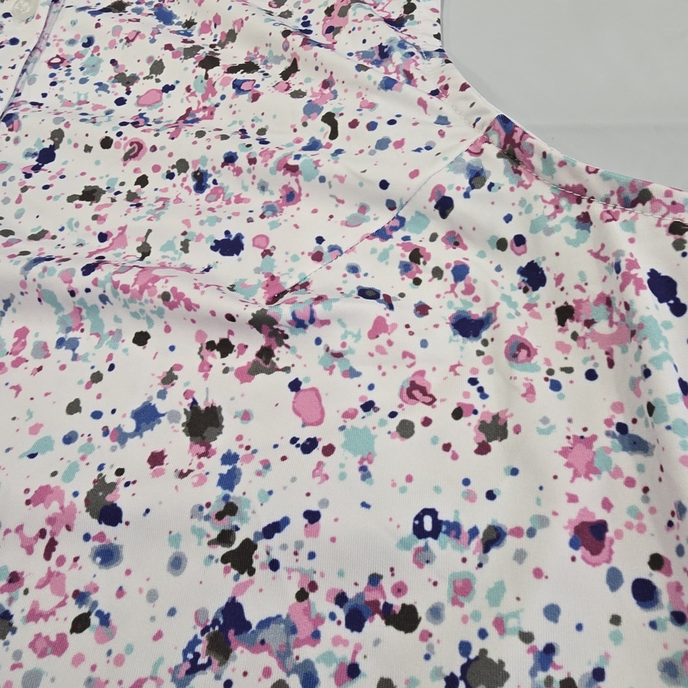 Bad Birdie Sleeveless Collared Golf Polo in White Multi Splatter - Picture 12 of 16